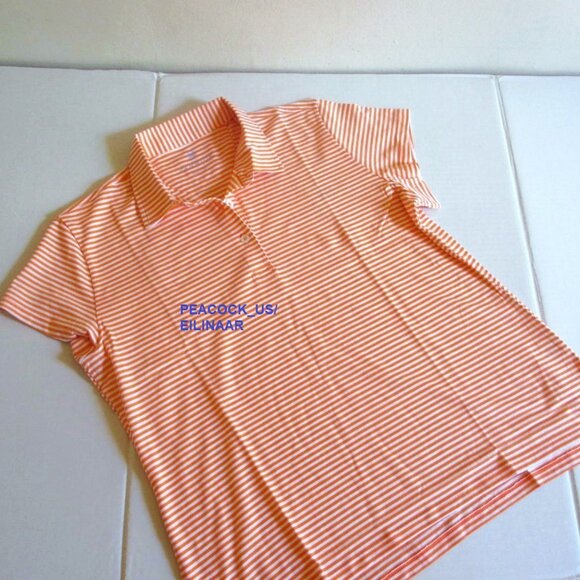 RENWICK Pima Cotton Golf Polo Shirt LARGE Short Sleeve Orange White Stripe $90 - Picture 2 of 5